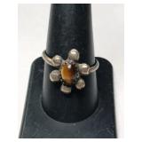 Silver Navajo tiger eye flower ring. Size 8.5