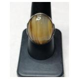 Silver  Brown/ white stone ring size 8 .5