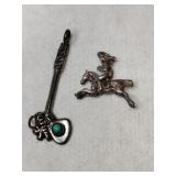 Silver Navajo turquoise hatchet horse w/ rider