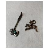 Silver Navajo turquoise hatchet horse w/ rider