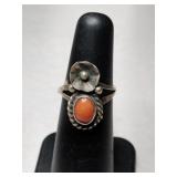 Silver Navajo Coral Ring size 4   .090oz
