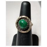 Silver Navajo green stone Ring size 5.    .145oz