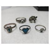 5 silver mixed stones  rings mixed sizes.
