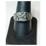 Silver Nugget style band ring marked Sterling w/