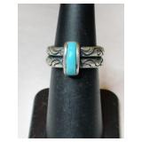Silver turquoise band ring signed marked 925.