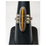 Silver Navajo tiger eye Stone ring    size 6
