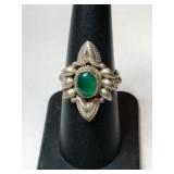 Silver native American green stone ring size 7.