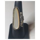 Silver native American mother of pearl ring size