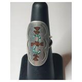 Silver native American turquoise / coral chip