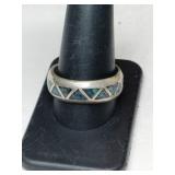 Silver zuni turquoise chip band ring     size 11