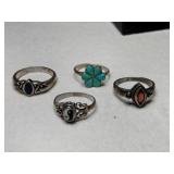 4 silver mixed stones  rings mixed sizes.