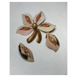 West  Germany orchard flower brooch with clip-on