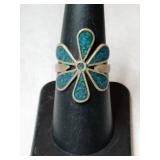 Southwestern turquoise Ring marked 925.    Size 7