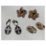 Cross dangle pink rhinestone clip on