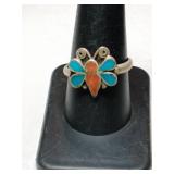 Silver tuni turquoise butterfly Ring .    Size