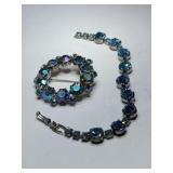 Weiss Silvertone blue rhinestone brooch and