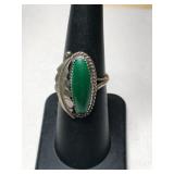 Silver Navajo green turquoise ring size 6