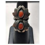 Silver Navajo red coral ring size 5.    .150oz