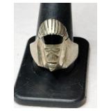 Silver Indian Head black onyx  ring.  Marked