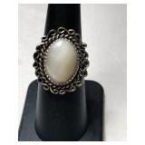 Silver Navajo mother of pearl ring size 6