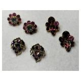 Gold tone purple rhinestone clip on earrings