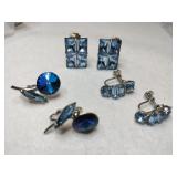 Blue rhinestone clip-on screw back earrings