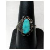 Silver Navajo turquoise Stone ring    size 7.5