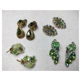 Gold tone green rhinestone clip on earrings