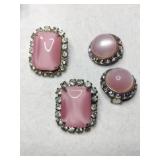Vintage pink moon  glow glass rhinestone clip-on