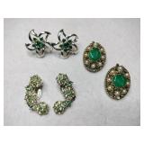 Gold /silver tone green rhinestone clip-on