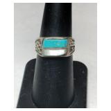 Silver native American turquoise / MOP  ring.