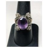 Silver Brutalist  Amethyst ring. Size 7.