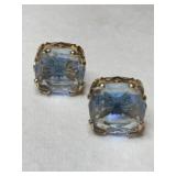 Emmons gold tone blue ice Stone clip-on earrings