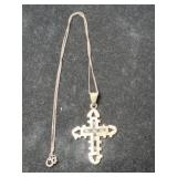 Silver cross pendant w/chain marked 925.  Pendant