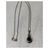 Silver dark red pendant necklace marked 925.