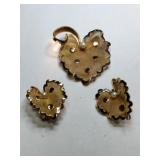 Gold tone mesh leaf broach matching clip-on