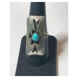 Silver Zuni turquoise Ring size 7.5.   .145oz