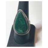 Silver teardrop greenstone ring size 6.5.