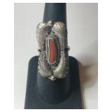 Silver Navajo Coral ring marked LD size 6.5.
