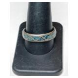 Silver zuni turquoise chip band ring     size 11
