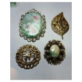 Gold and silver tone porcelain flower, leaf