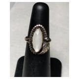 Silver Navajo mother of pearl signed SC bRing