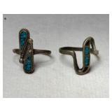 2 Silver turquoise rings 1 signed       .135oz