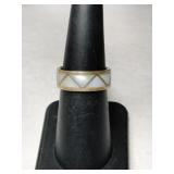 Silver mother of pearl band Ring size 6.