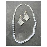 Blue rhinestone necklace and screw back earrings