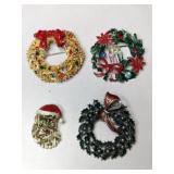 Arthur pepper Christmas wreath enamel brooches