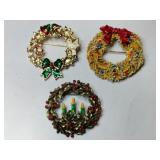 Arthur pepper Christmas wreath enamel brooches