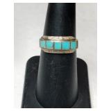 Silver Navajo turquoise Stone ring    size 6