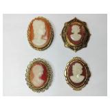 Gold tone Cameo brooches
