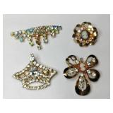 Gold tone multicolor clear /rhinestone brooches